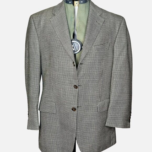 Lauren Ralph Lauren Mens Houndstooth Blazer 2-Button Wool Blend Size 42R Black & - Picture 1 of 16
